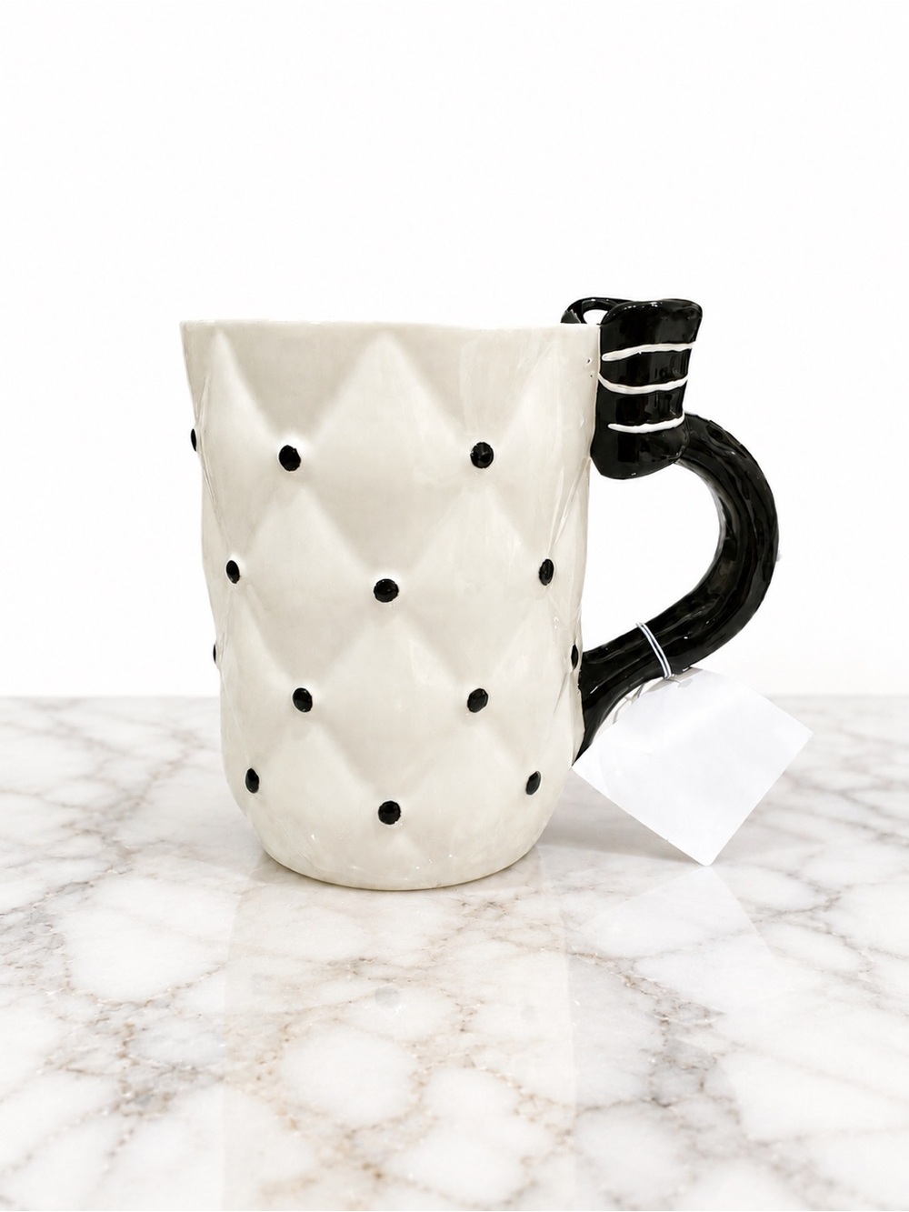 Ceramic Fashion Quilted Mug with Black Bow Handle